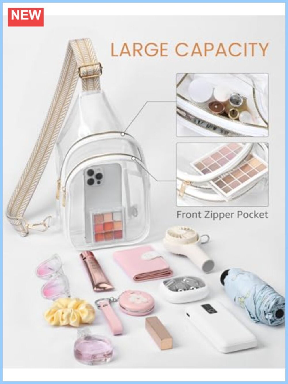 Clear Sling Bag Stadium Approved Crossbody Purse PVC Waterproof - Picture 3 of 6